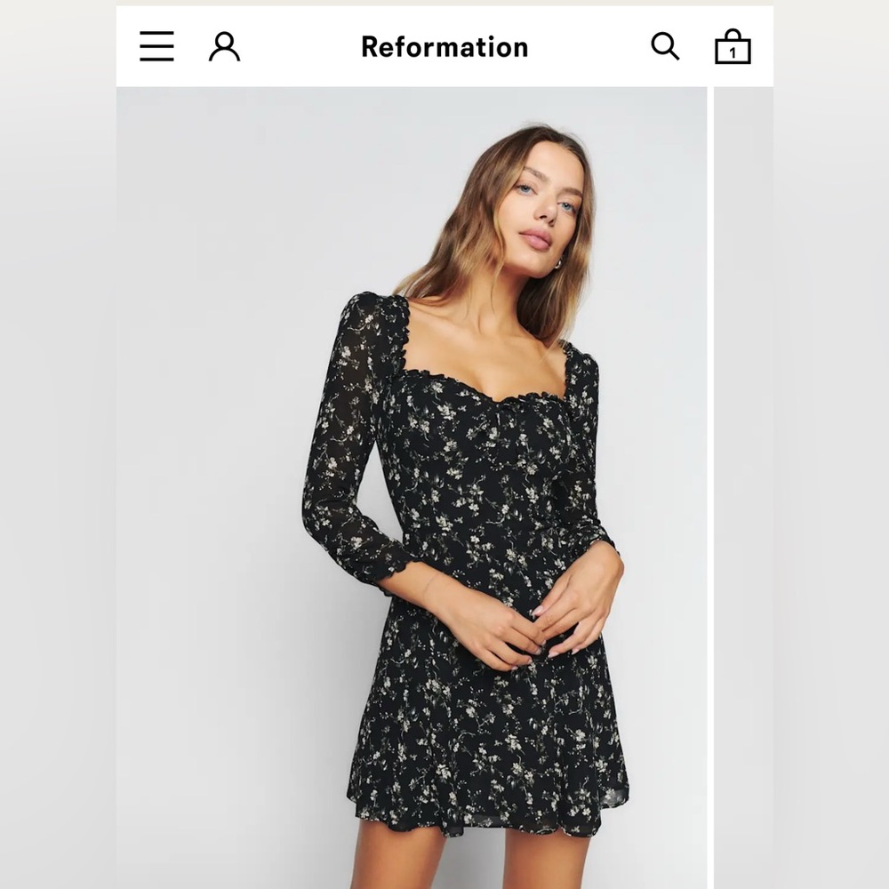 Reformation Black Floral Long Sleeve Dress